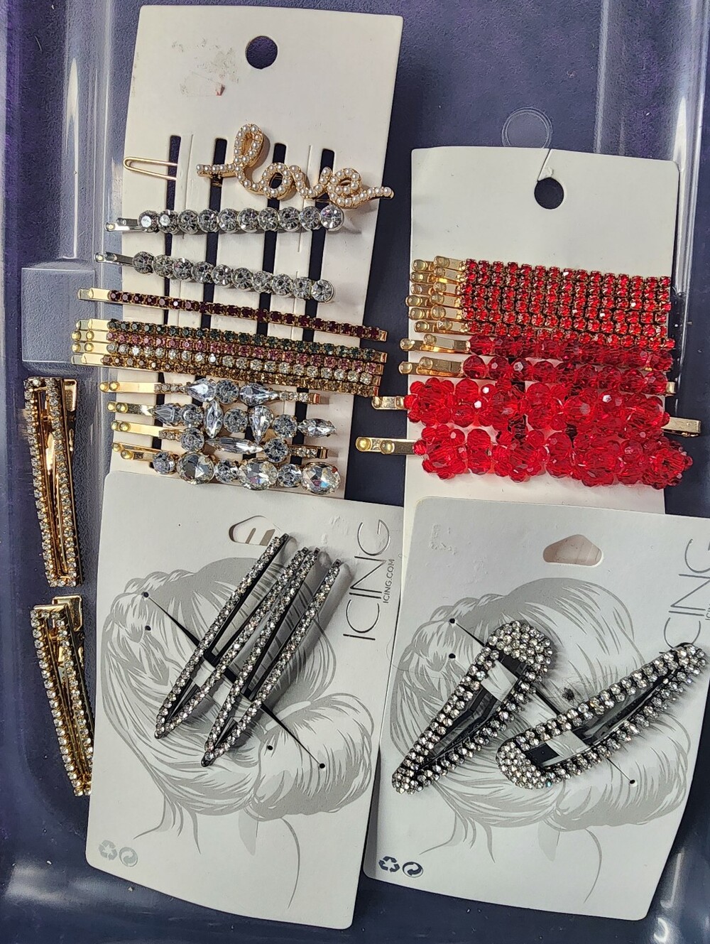 Huge Bundle Beaded And Rhinstone Hair Barettes And Blingy Bobbi Pins